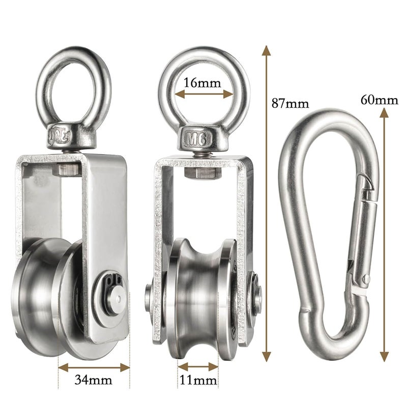 KCNOFNC Cable Pulley Wheel for Rope with Carabiner,Ball Bearings, Smooth No Noise, 360° Swivel Small Wire Pulley for Pulley System Lifting, DIY Home Gym, Winch, 1 Pack - Image 3